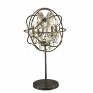w53190ab18-gt Armillary 18 in. D x 33 in. H  Antique Bronze Finish with Golden Teak Crystal Foucault's Orb Table Lamp Large