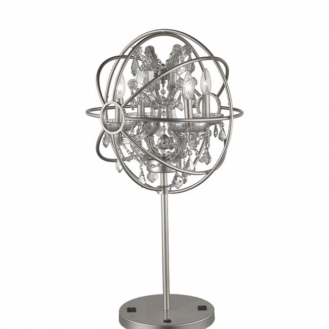 w53190mn18-cl Armillary 18 in. D x 33 in. H  Matte Nickel Finish with Clear Crystal Foucaults Orb Table Lamp Large