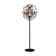 w63190f24-gt Armillary 24 in. D x 69 in. H  Dark Bronze Finish with Golden Teak Crystal Foucault's Orb Table Lamp Large
