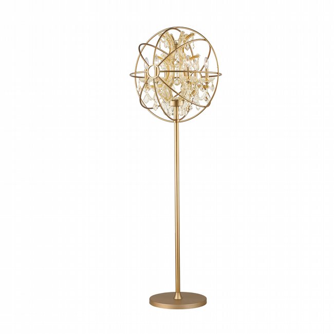 w63190mg24-gt Armillary 24 in. D x 69 in. H  Matte Gold Finish with Golden Teak Crystal Foucaults Orb Table Lamp Large
