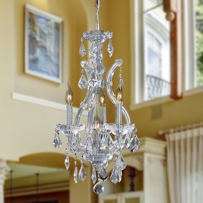 W83004C12 Maria Theresa 4 light Chrome Finish with Double Cut Clear Crystal Chandelier