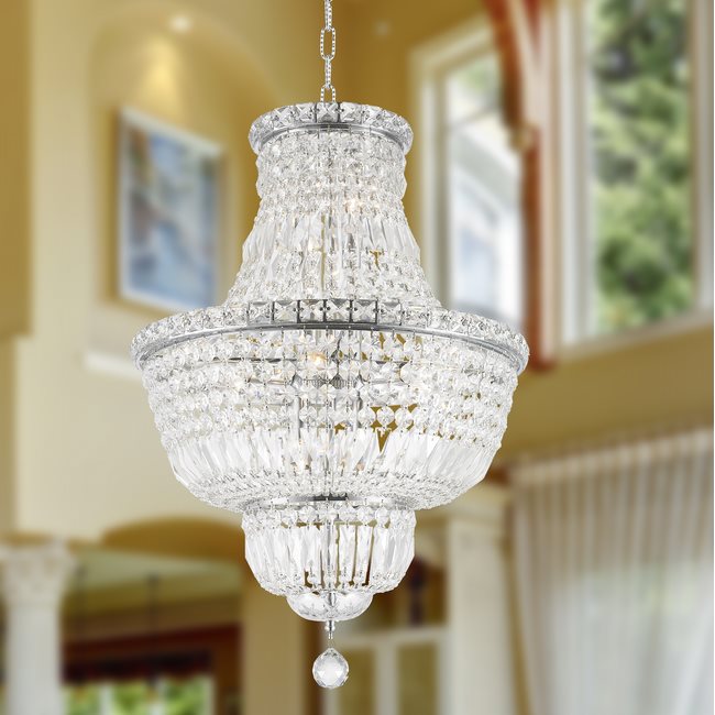 W83032C18 Empire 12 Light Chrome Finish and Clear Crystal Chandelier