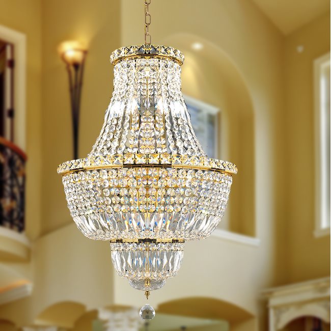 W83032G18 Empire 12 light Gold Finish with Clear Crystal Chandelier