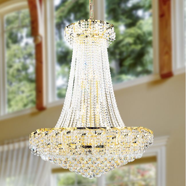 W83034G30 Empire 18 Light Gold Finish and Clear Crystal Chandelier