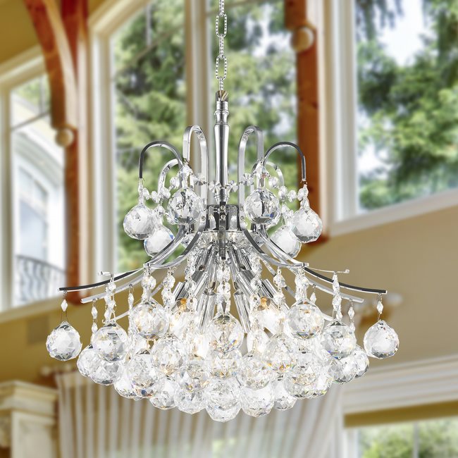 W83039C16 Empire 6 light Chrome Finish with Clear Crystal Chandelier
