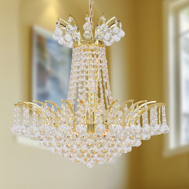 W83053G19 Empire 8 Light Gold Finish and Clear Crystal Chandelier