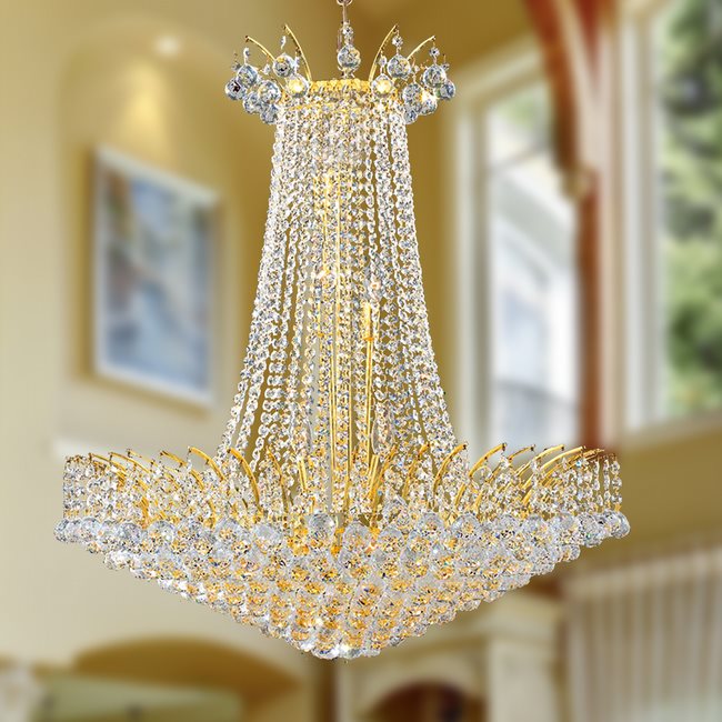 W83053G29 Empire 16 Light Gold Finish and Clear Crystal Chandelier
