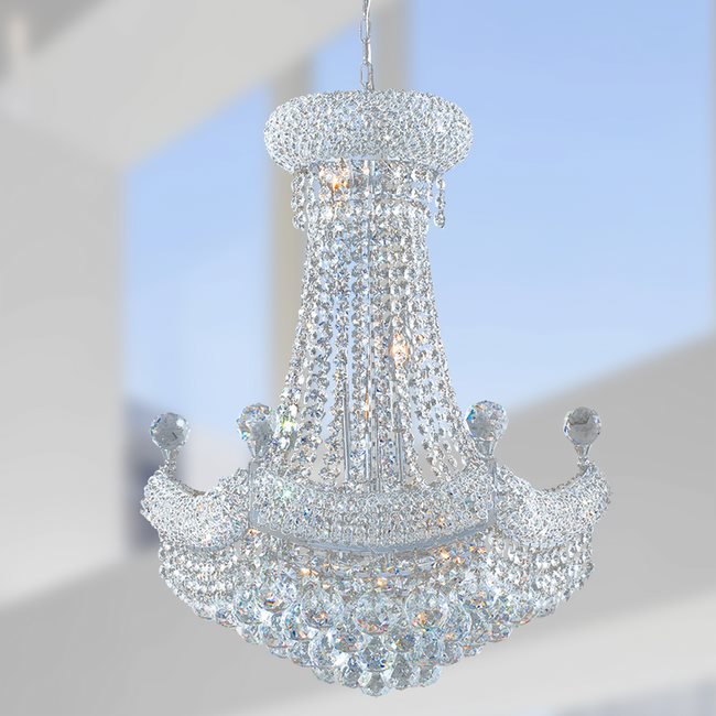 W83074C20 Empire 12 Light Chrome Finish and Clear Crystal Chandelier