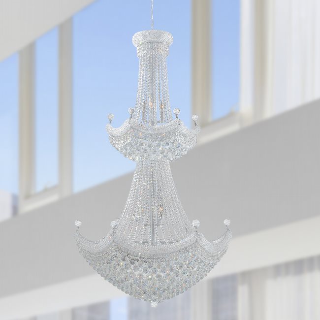 W83074C36 Empire 32 Light Chrome Finish and Clear Crystal Chandelier Two 2 Tier