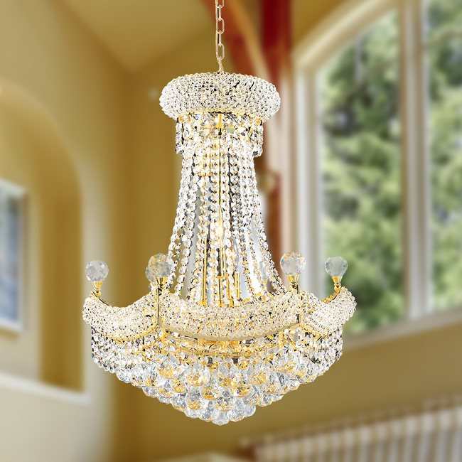 W83074G20 Empire 12 Light Gold Finish and Clear Crystal Chandelier