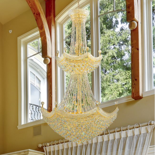 W83074G36 Empire 32 Light Gold Finish and Clear Crystal Chandelier Two 2 Tier