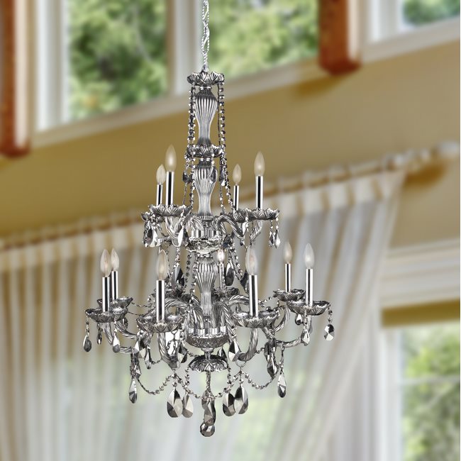 W83098C28-SM Provence 12 Light Chrome Finish and Smoke Crystal Chandelier Two 2 Tier