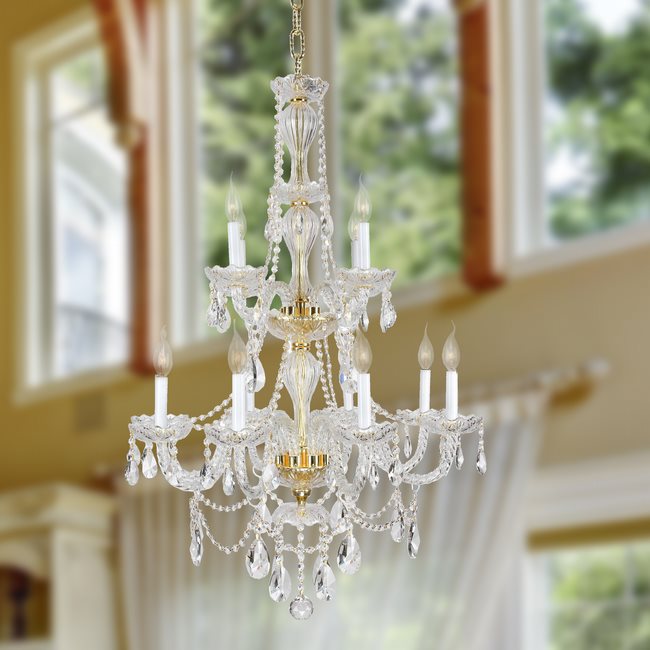 W83098G28 Provence 12 Light Gold Finish and Clear Crystal Chandelier Two 2 Tier