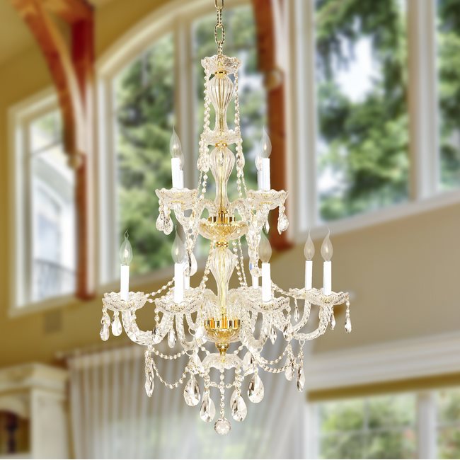 W83098G28-GT Provence 12 Light Gold Finish and Golden Teak Crystal Chandelier Two 2 Tier - Discontinued