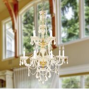 W83098G28-GT Provence 12 Light Gold Finish and Golden Teak Crystal Chandelier Two 2 Tier - Discontinued
