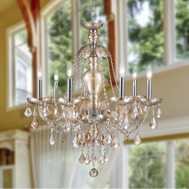 W83101C26-AM Provence 7 Light Chrome Finish with Amber Crystal Chandelier - Discontinued