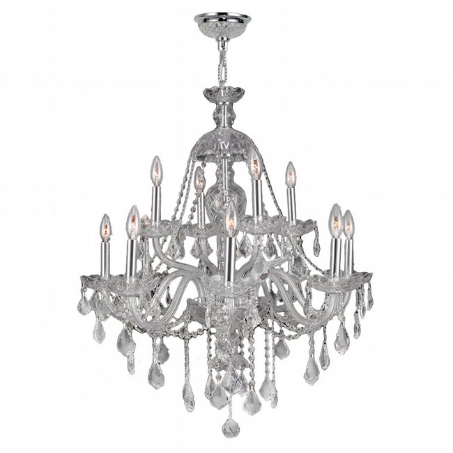 W83101C28-CL Provence 12 Light Chrome Finish and Clear Crystal Chandelier Two 2 Tier