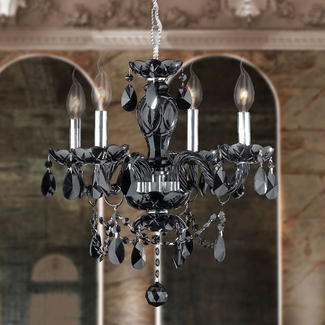 W83103C17-BL Provence 4 light Chrome Finish with Black Crystal Chandelier