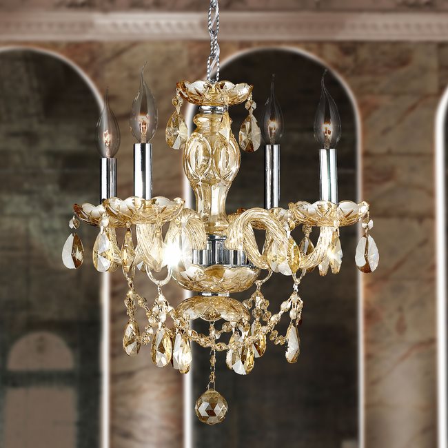 W83103C17-GT Provence 4 Light Chrome Finish and Golden Teak Crystal Chandelier