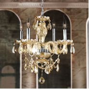 W83103C17-GT Provence 4 Light Chrome Finish and Golden Teak Crystal Chandelier