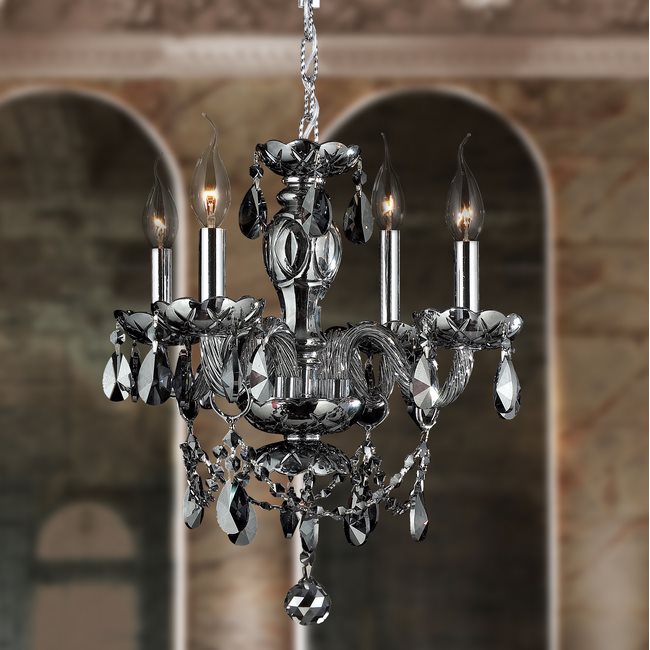 W83103C17-SM Provence 4 light Chrome Finish with Smoke Crystal Chandelier