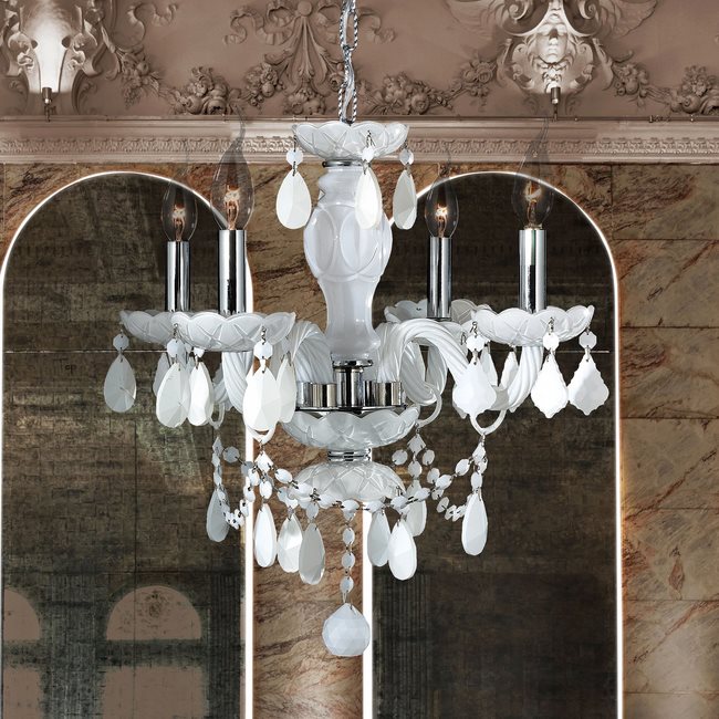 W83103C17-WH Provence 4 light Chrome Finish with White Crystal Chandelier