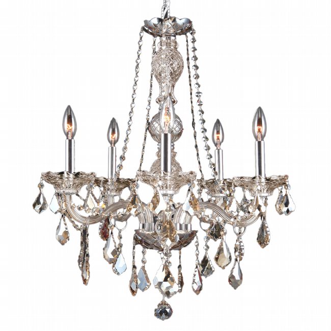 W83104C21-GT Provence 5 light Chrome Finish with Golden Teak Crystal Chandelier