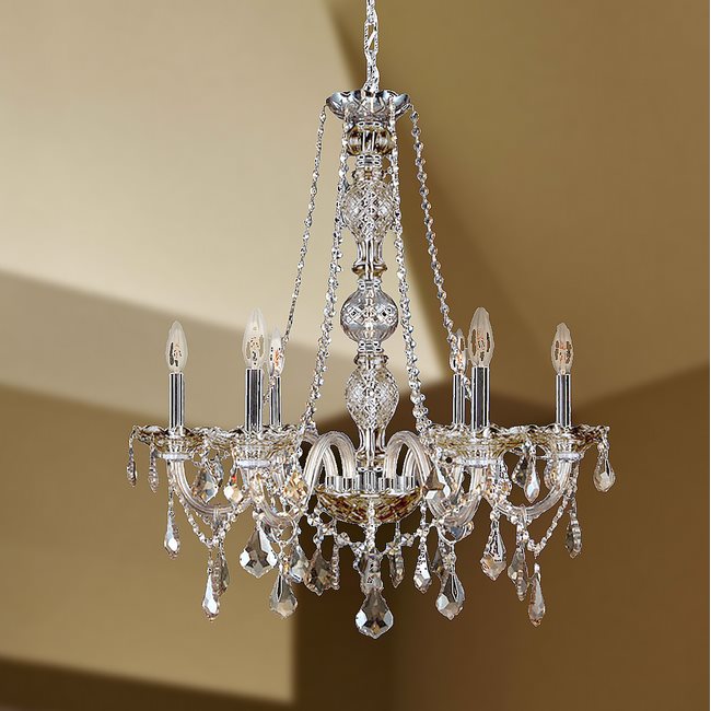 W83105C24-GT Provence 6 Light Chrome Finish and Golden Teak Crystal Chandelier