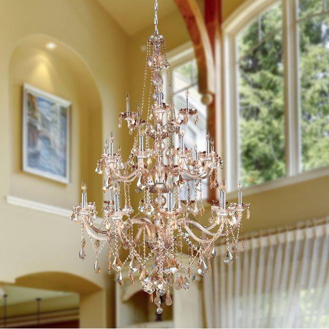 W83108C43-AM Provence 25 Light Chrome Finish and Amber Crystal Chandelier Three 3 Tier