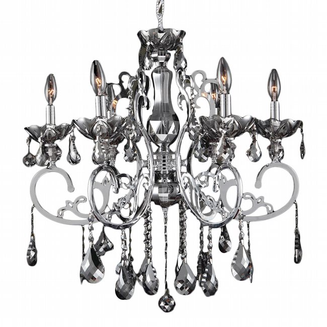 W83109C26-SM Kronos 6 Light Chrome Finish and Smoke Crystal Chandelier