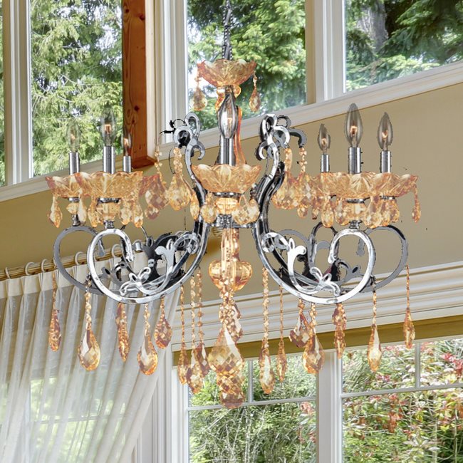 W83109C30-AM Kronos 8 light Chrome Finish with Amber Crystal Chandelier