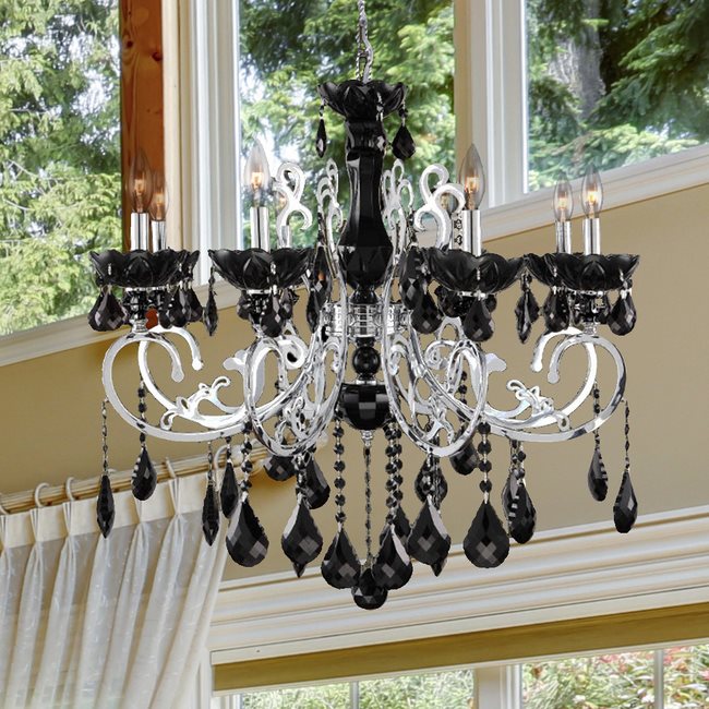 W83109C30-BL Kronos 8 Light Chrome Finish and Black Crystal Chandelier