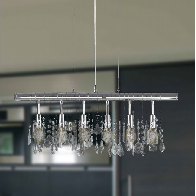 W83110C24 Nadia 6 Light Chrome Finish and Clear Crystal Linear Pendant Light