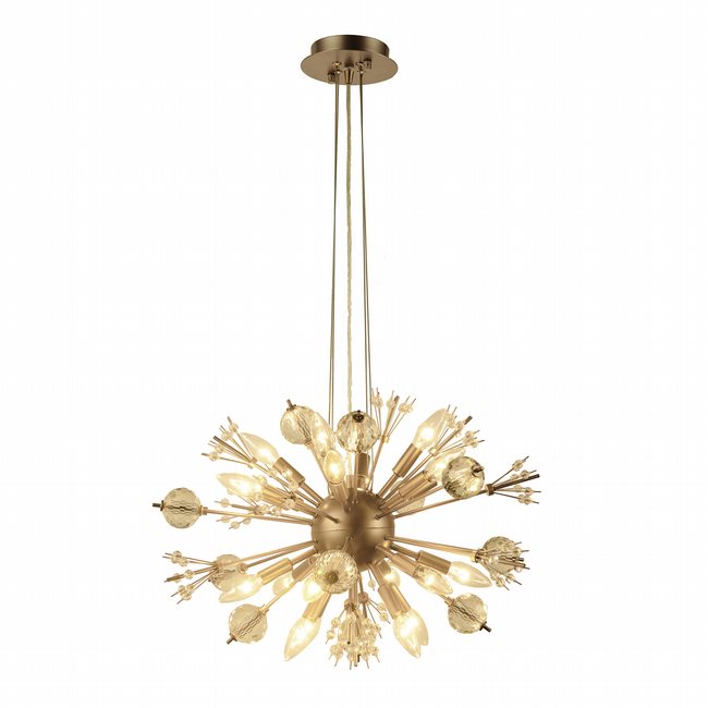 W83111MG24 Starburst 20 Light Matte Gold Finish and Clear Crystal Sputnik Chandelier D24 in. x H16 in. Large