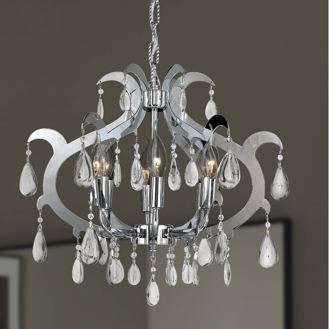 W83130C18 Henna 6 Light Chrome Finish and Clear Crystal Chandelier