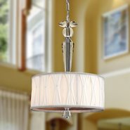 W83132C12 Gatsby 3 Light Chrome Finish and Clear Crystal Pendant Light with White Fabric Shade