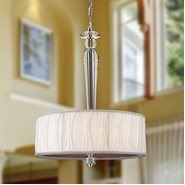W83132C16 Gatsby 4 Light Chrome Finish and Clear Crystal Mini Pendant Light with White Fabric Shade