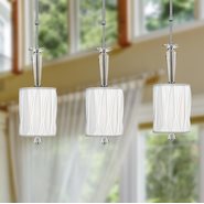 W83132C6 Gatsby 1 Light Chrome Finish and Clear Crystal Mini Pendant Light with White Fabric Shade