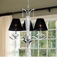 W83133C20 Gatsby 3 Light Arm Chrome Finish and Clear Crystal Chandelier with Black String Shade