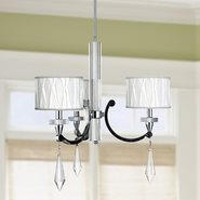 W83134C25 Cutlass 3 Light Arm Chrome Finish and Clear Crystal Chandelier with White Fabric Shade