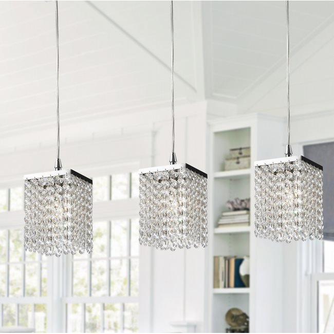 W83154C5-CL Prism 1 Light Chrome Finish and Clear Crystal Mini Pendant