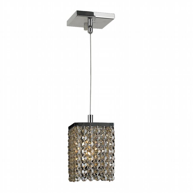 W83154C5-GT Prism 1 light Chrome Finish and Golden Teak Crystal Mini Pendant