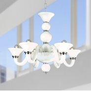 W83171C23-WH Murano Venetian Style 6 Light Blown Glass in White Finish Chandelier