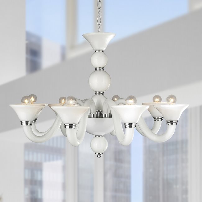 W83171C28-WH Murano Venetian Style 8 Light Blown Glass in White Finish Chandelier