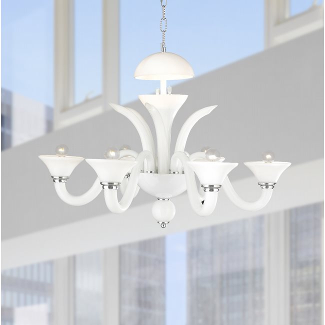 W83172C28-WH Murano Venetian Style 6 Light Blown Glass in White Finish Chandelier