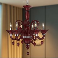 W83174C23-CY Murano Venetian Style 6 Light Blown Glass in Cranberry Red Finish Chandelier