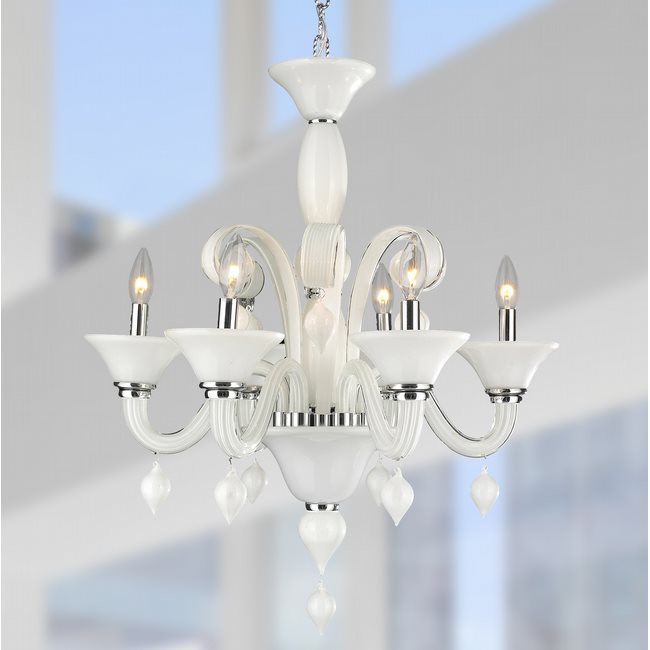 W83174C23-WH Murano Venetian Style 6 Light Blown Glass in White Finish Chandelier