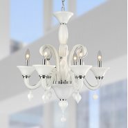 W83174C23-WH Murano Venetian Style 6 Light Blown Glass in White Finish Chandelier