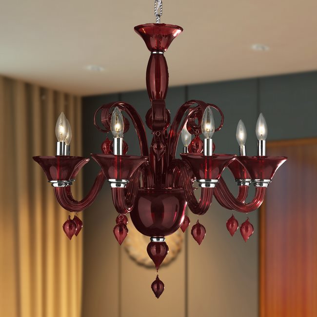 W83174C27-CY Murano Venetian Style 8 light Blown Glass in Cranberry Finish Chandelier