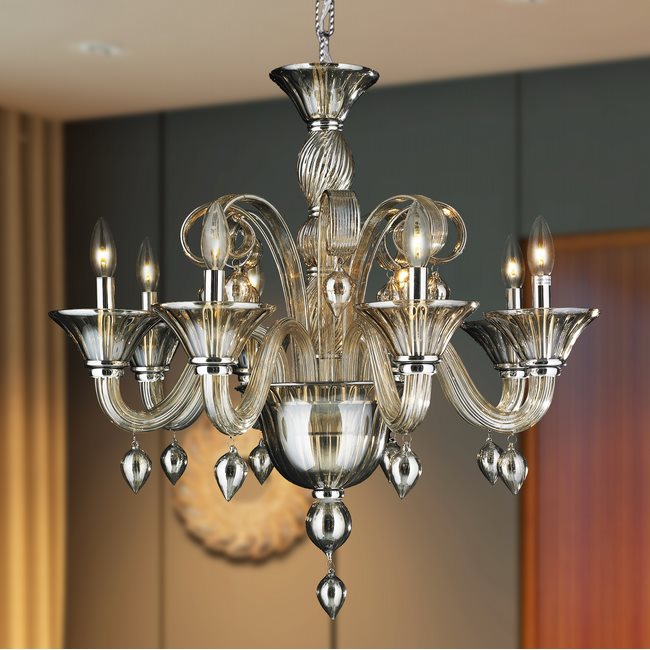 W83175C27-GT Murano Venetian Style 8 lights Blown Glass in Golden Teak Finish Chandelier
